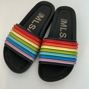 MLSA Melissa 3D rainbow stripe slides made in Brazil Size 6